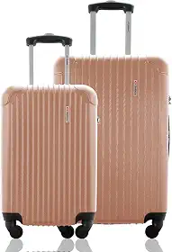 Kit Conjunto 2 Malas de Viagem Bordo 10kg e Média Despachada 23kg Rígida Rodas 360º Cadeado Segredo Gladiador A2PM Rosé