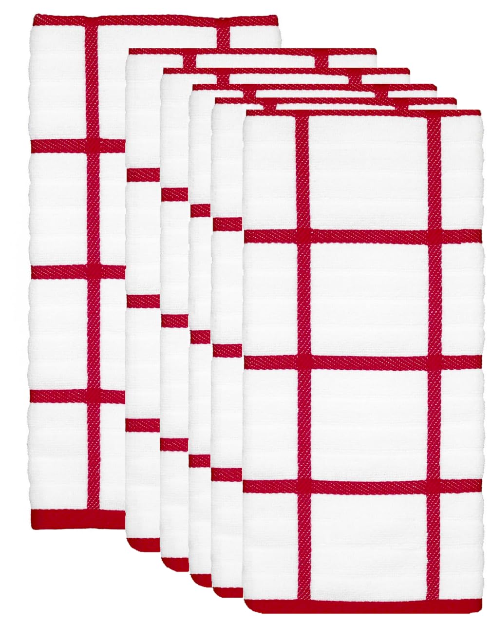 Pack of 6 & 12 Big Check Large Terry Tea Towels (50cm X 70cm) 100% Egyptian Cotton Hotel Quality Kitchen Cleaning Dish Cloth for Catering, Restaurant & Bar Dish Towel and Tea Towels (6, Red)