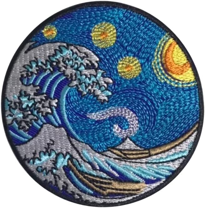 Wave Patch Kanagawa Van Gogh Patch, 3 inches - Iron On/Sew On Colorful Embroidered Patch