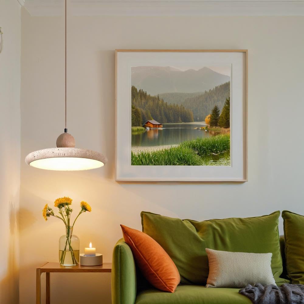 Modern Minimalist Dome Yellow Travertine Bedside Pendant Light Nordic Natural Stone Hanging Lamp Japanese Vintage Marble Industry Kitchen Island Chandelier for Bedroom Living Room Dining Room image 4