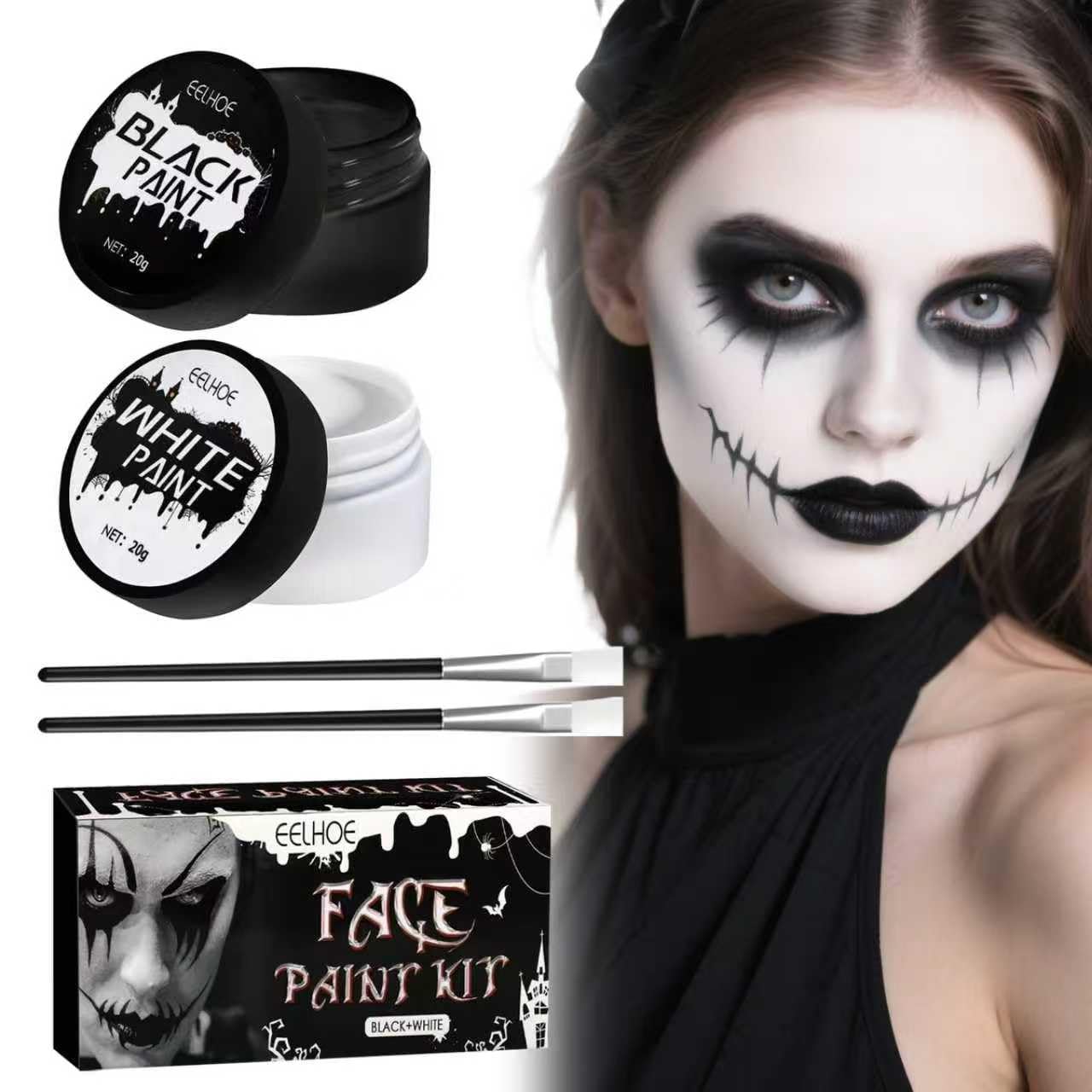 12 Pezzi Trucco Bianco E Nero Per Viso Halloween, Trucchi Halloween