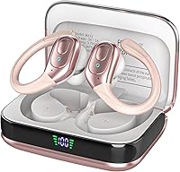 sajawass Wireless Earbuds Bluetooth 5.3 IPX7 Waterproof Noise Canceling, 75H Playtime LED Display Over-Ear Hooks for Sports - Rose Gold