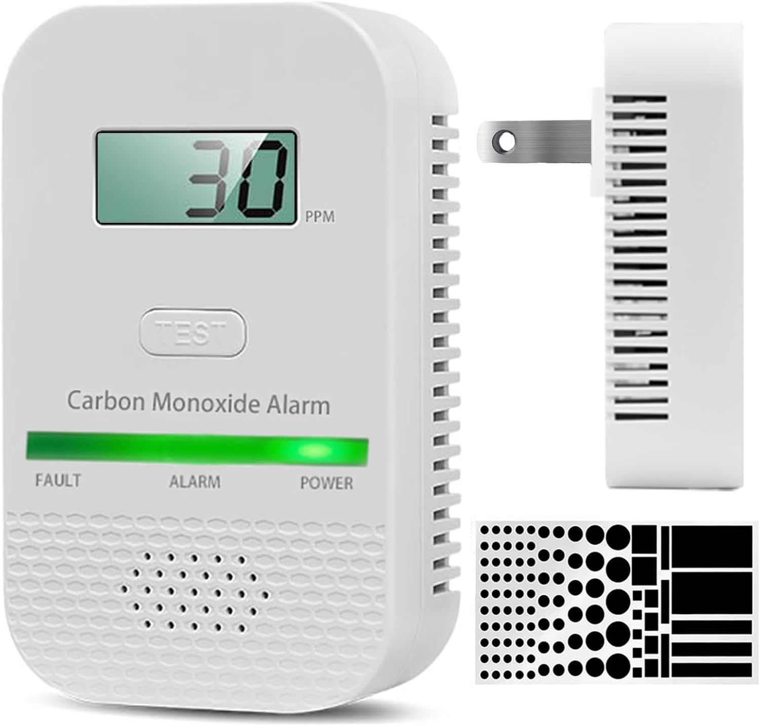 Carbon Monoxide Detectors Plug in Wall,CO Gas Monitor Alarm Detector,Portable Carbon Monoxide Alarm with Digital Display Sound & Light Warning for Home/Travel with 1-Pc Led Light Blocking Stickers