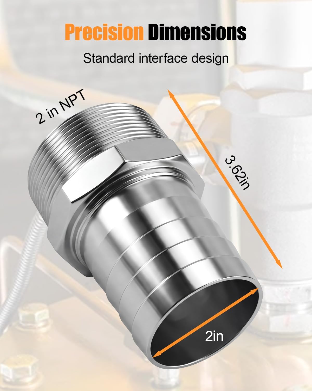 2" Hose Barb to 2" NPT Male Thread Stainless Steel Hose Connector | Includes 2 Connectors, Designed For Water Air And Fluid Transfer Pipe Connection Applications, Durable Materials