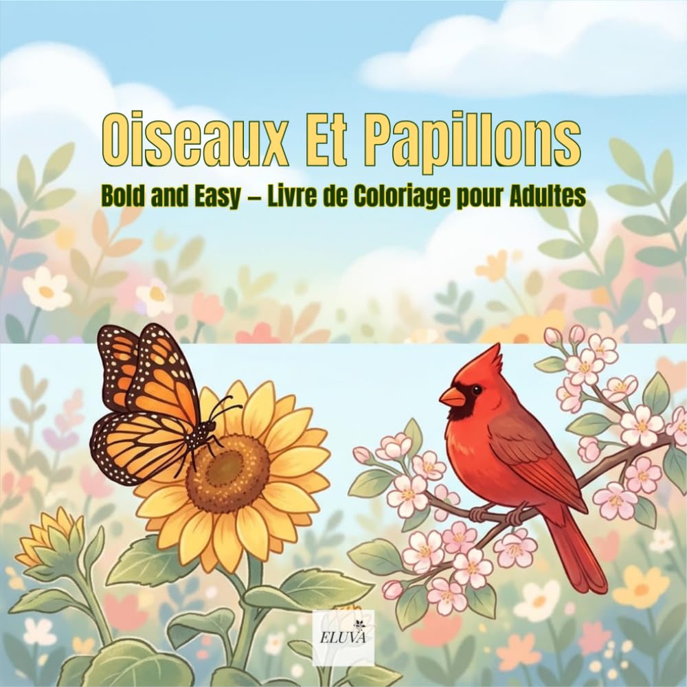 Cahier de Coloriage Oiseaux et Papillons pour Adultes: 60 Grands Dessins Simples aux Traits Épais — Idéal pour Seniors, Débutants et Amoureux de la Nature — Anti-Stress et Relaxation