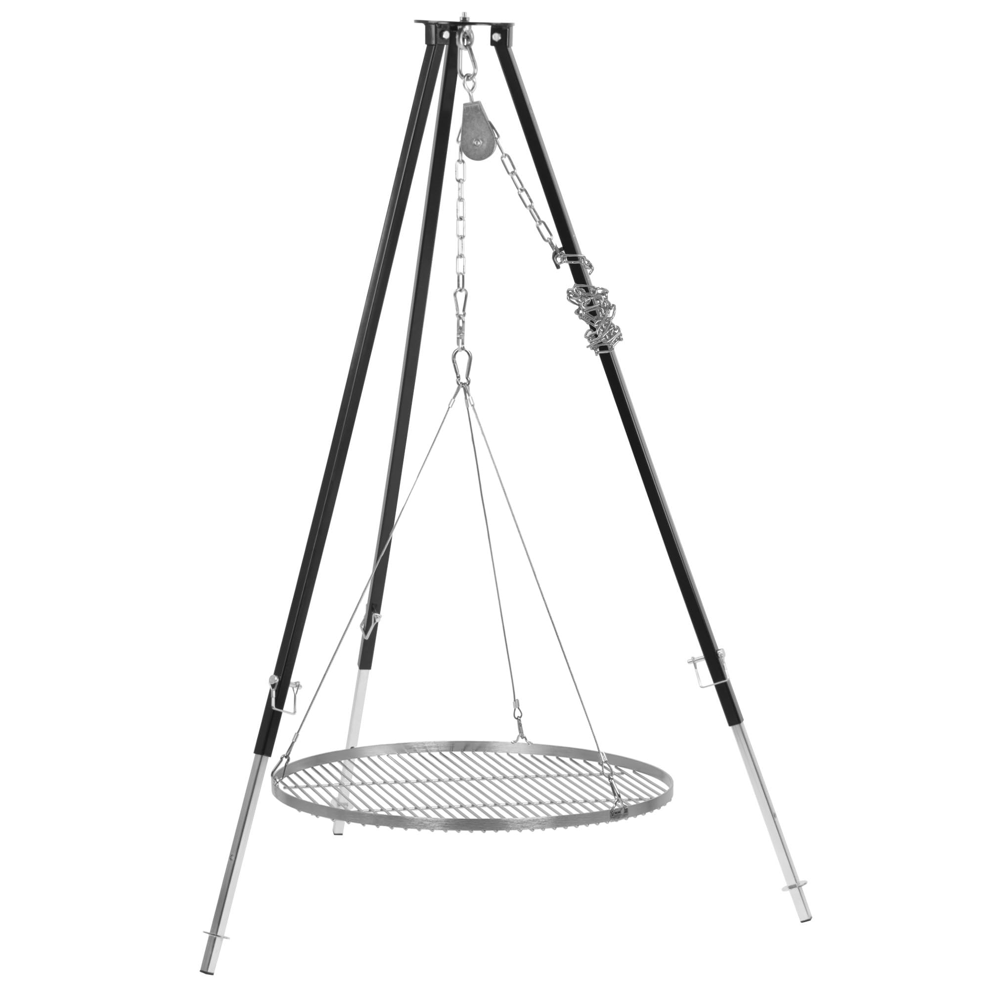 BBQ-Toro Grille à trois pattes d'un diamètre de 70 cm | 112-178 cm | Noir | Trépied pour grille pivotante | Structure en fer à trois pattes | Grille suspendue | Grille à 3 pieds
