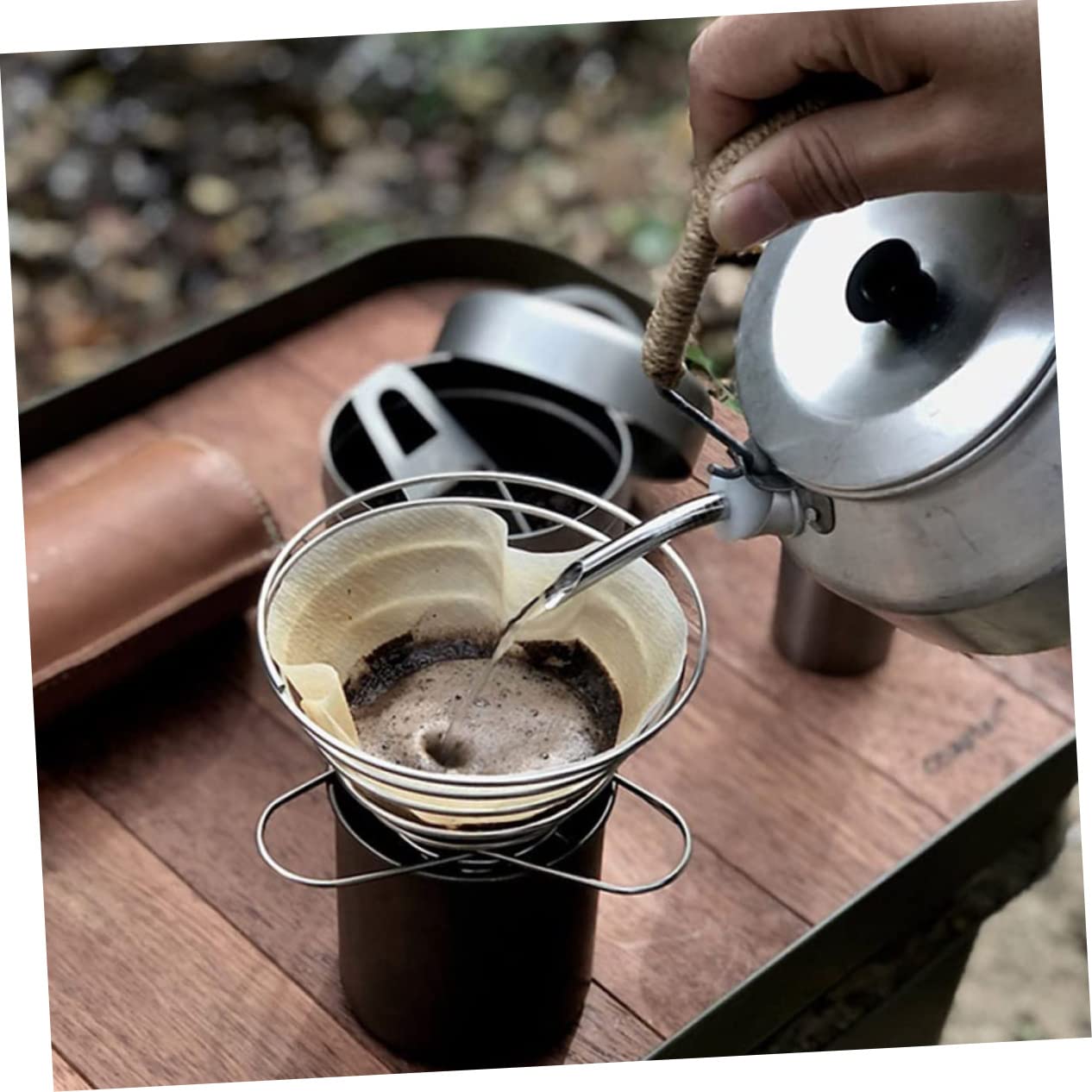 WEKADRIN Camping Tea Pot Stainless Steel Kettle Multi-function Stovetop Kettle for Outdoor Activities for Hiking Picnics Bbq Convenient Camping Accessory