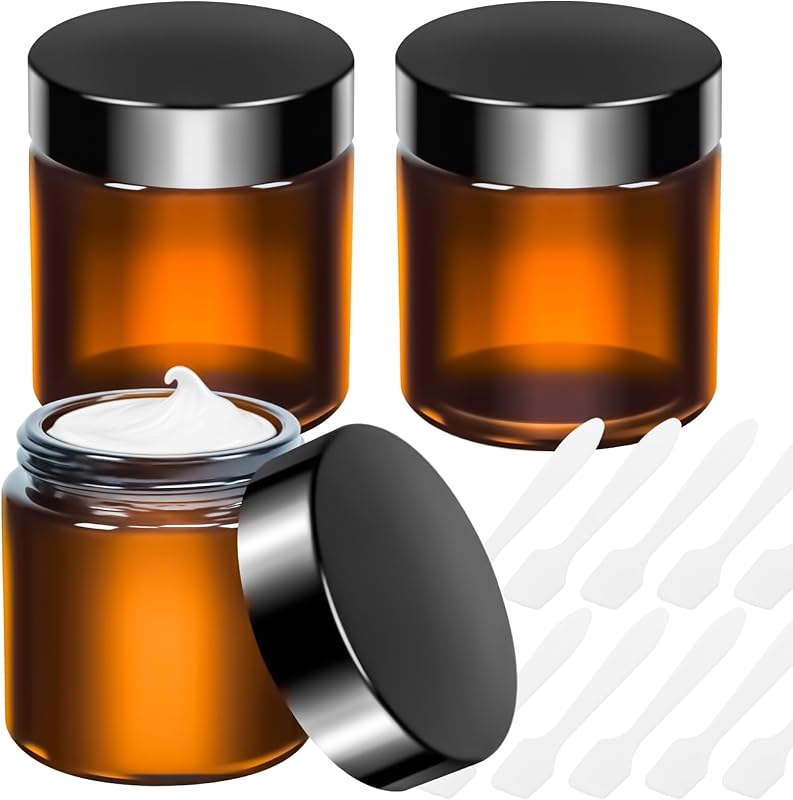 MotBach Frascos de Vidro Redondos com Tampa de Rosca, 120 mL, com Espátulas — Pacote com 3