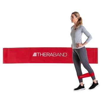 THERABAND Resistance Band Loop, Professional Latex Mini Band for Lower Pilates, Crossfit, Yoga, Stretching, Physical Therapy, Strength Training without Weights, 18 Inch, Red, Medium, Beginner Level 2