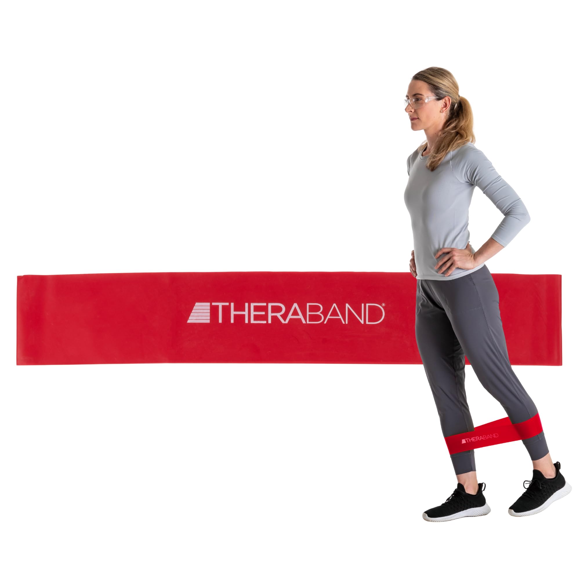 THERABAND Resistance Band Loops, 18" Red, Medium Resistance, Latex Color-Coded 3" Wide Exercise Band Loop for Home Workouts, Pilates, Strength