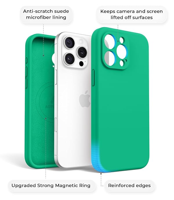 AOTESIER Magnetic for iPhone 15 Pro Max Case, Silicone | Full Camera Protection | MagSafe Compatible | Anti-Scratch Microfiber Lining Phone Case for iPhone 15 Pro Max, Emerald Green by AOTESIER - Used condition - Image 7
