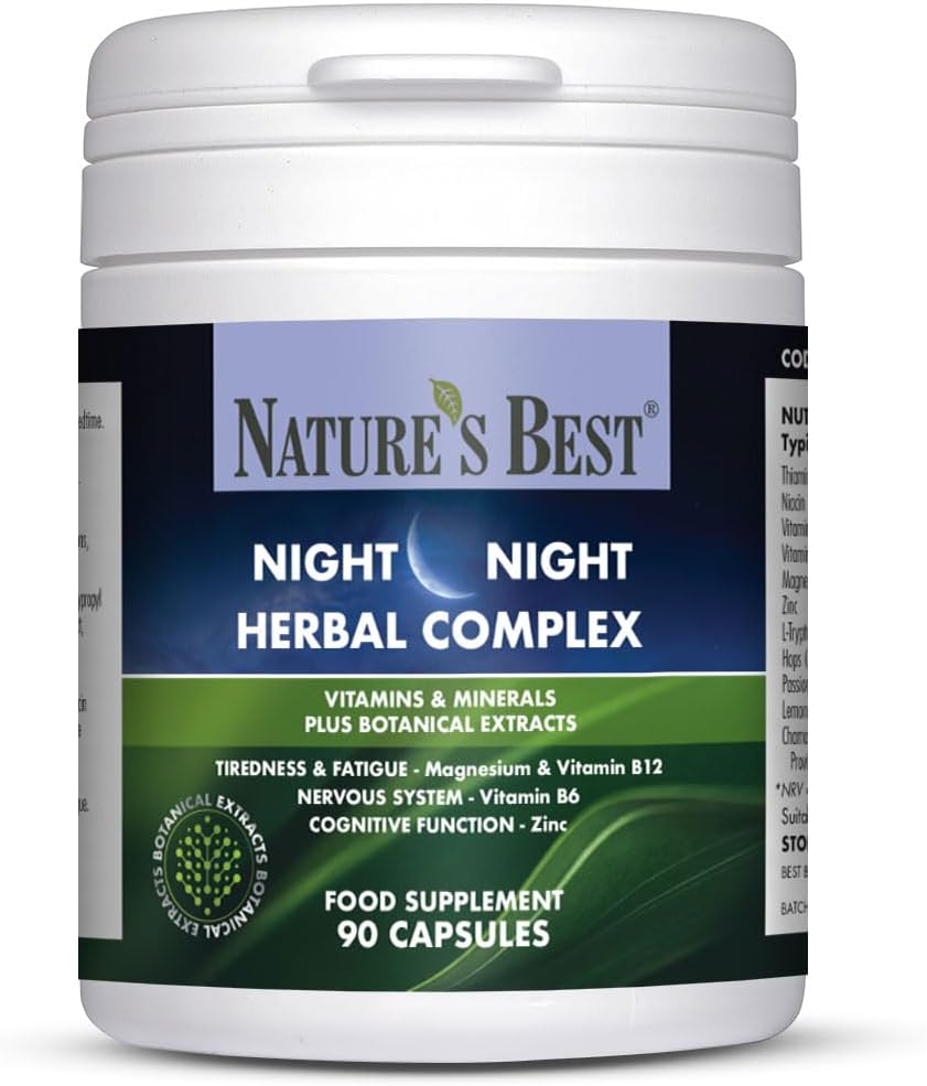 Nature’s Best Night Night Herbal Complex – Bedtime Support – with Magnesium & Vitamins B6, B12-90 Capsules (45 Day Supply)