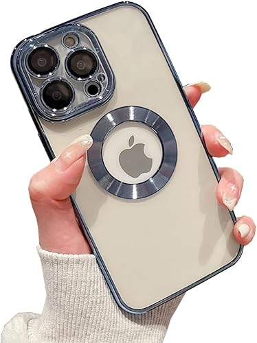 Funda para iPhone 13 Pro con protector de lente de cámara, vista de logotipo para mujeres y hombres, chapado suave, transparente, delgada,