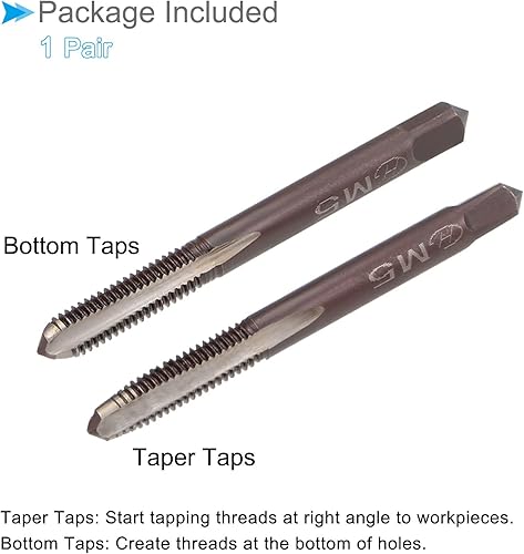 Miniatura 6 de Tapones de roscado a mano, rosca M5 x 0.8, herramienta métrica de aleación de acero, rosca inferior cónica (aplicaciones para reparación de roscas