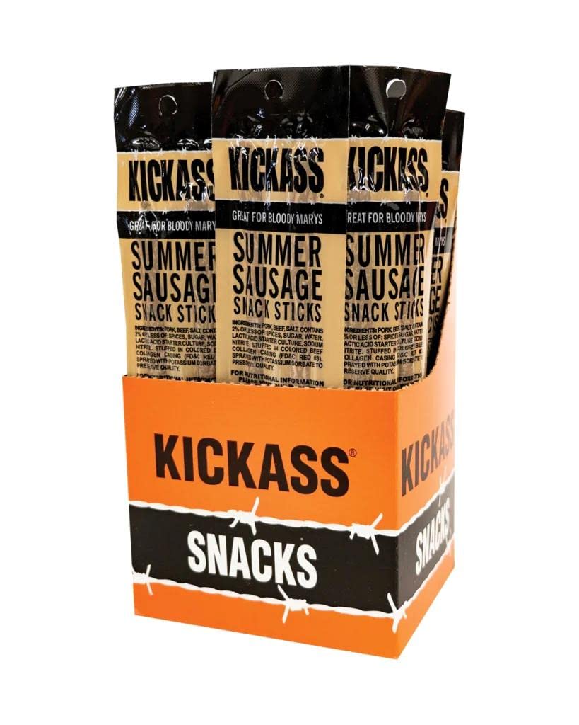 Kickass Teriyaki Meat Sticks 16ct Case - 2oz Twin Packs of Pork and Beef Jerky Snack Sticks - Beef Stick Meat Snacks - Jerky Sticks