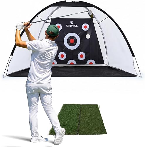 GIRAFFYCO Golf Übungsnetz mit Dual-Turf Matte, 310 cm Trainingsnetz