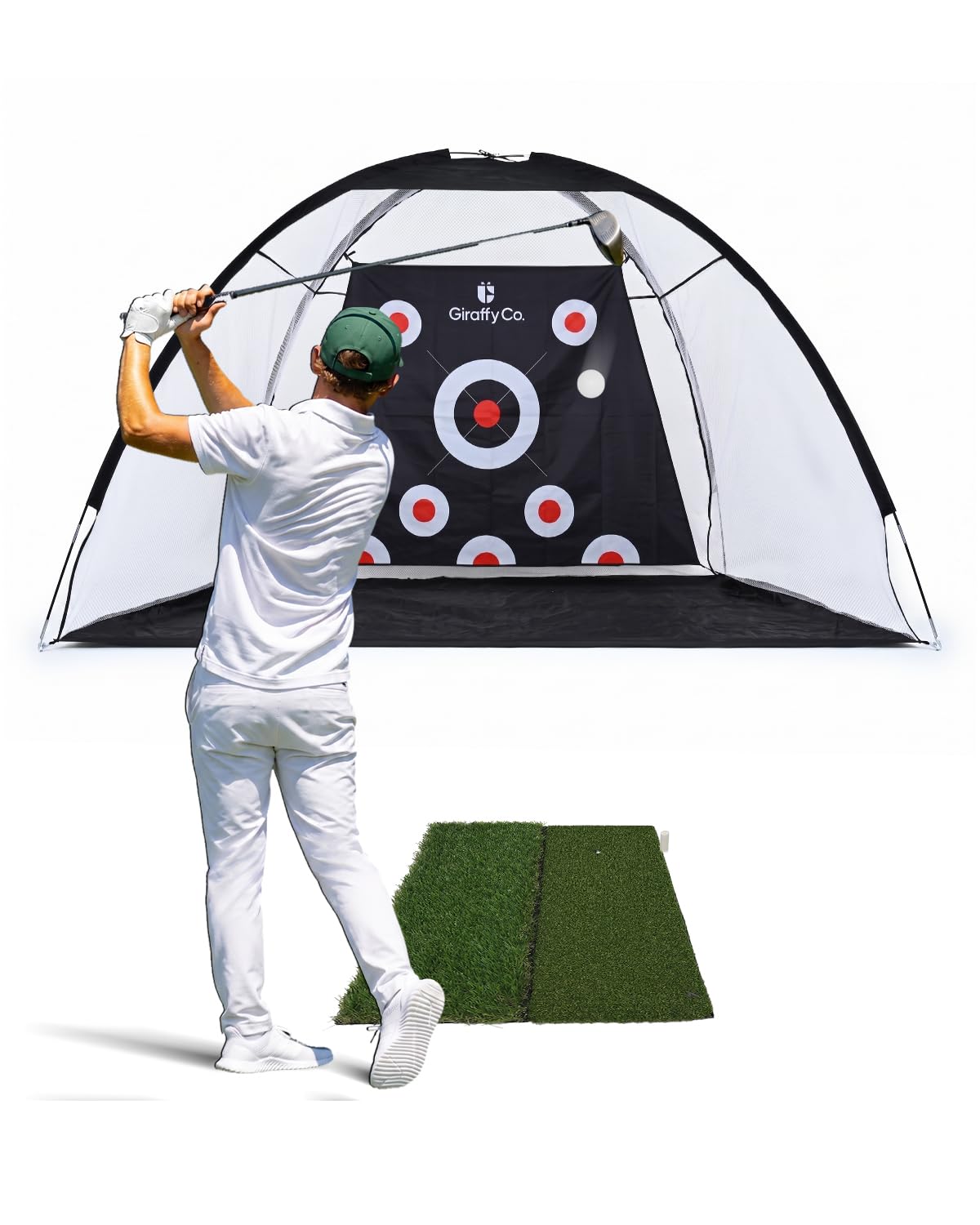 GIRAFFYCO Golf Übungsnetz mit Dual-Turf Matte, 310 cm Trainingsnetz