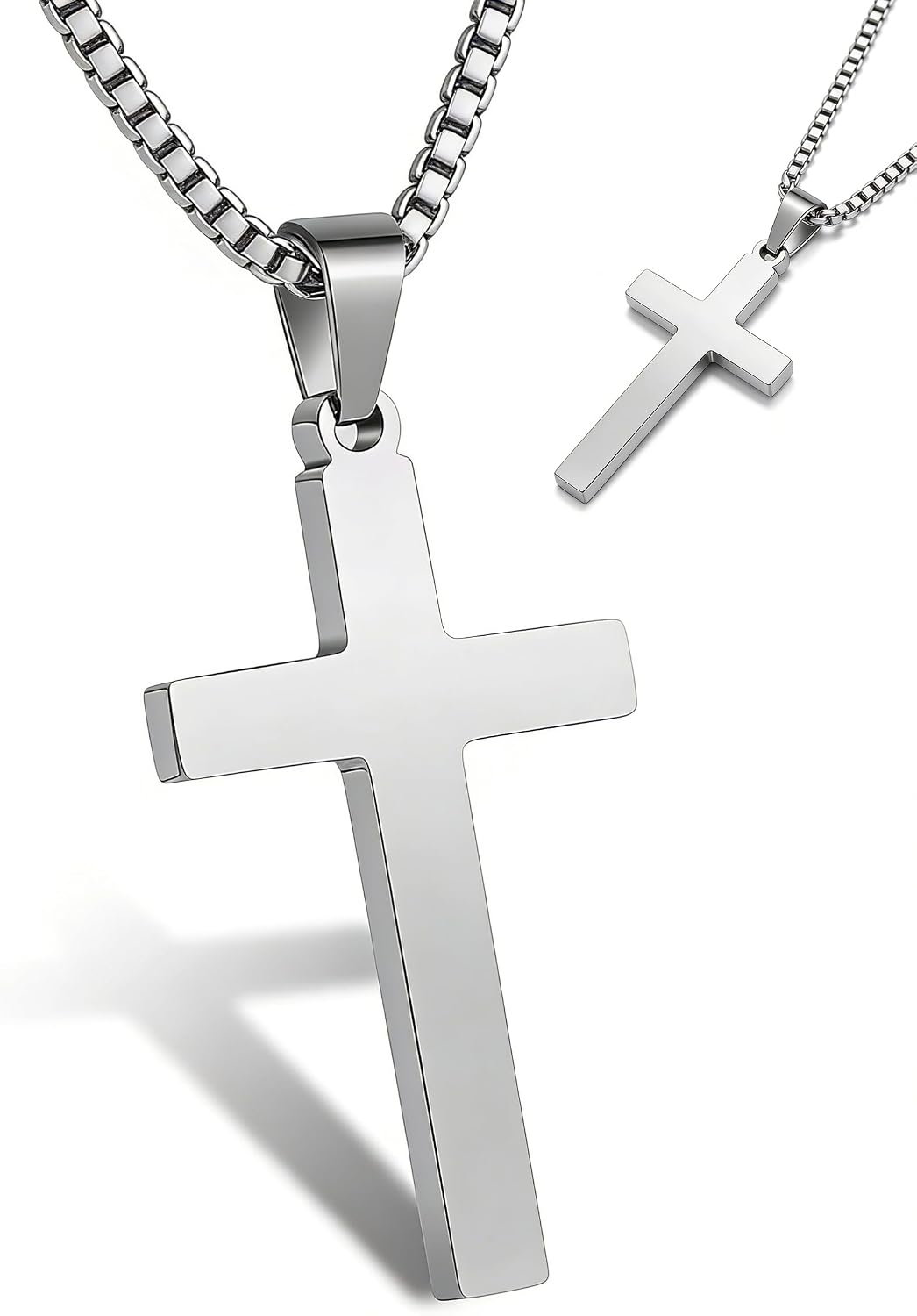 Cross Necklace for Men Silver Premium Alloy Solid Color Cross Pendant Necklace for Men Women Teens