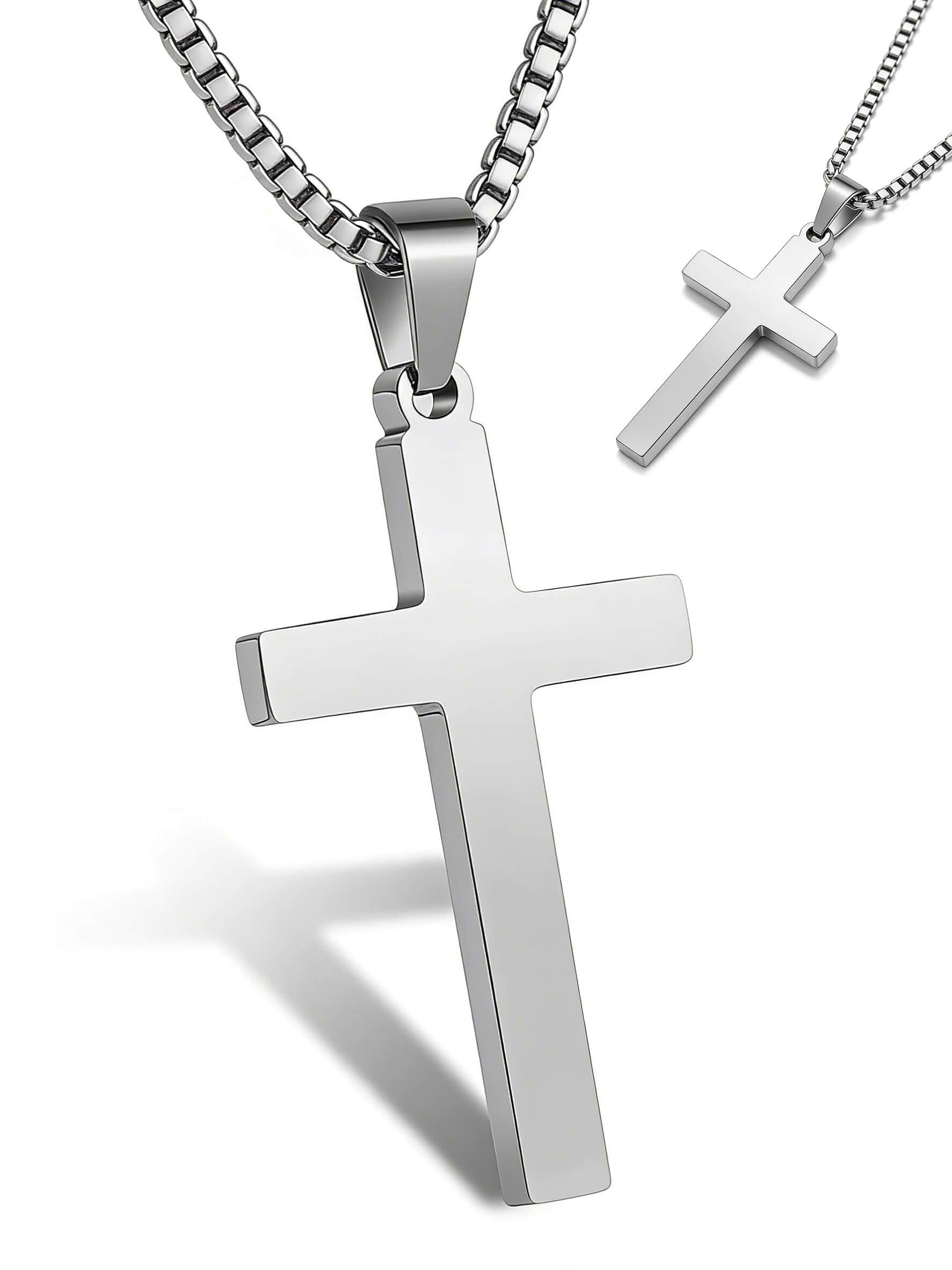 Men's Stainless Steel Cross Necklace, Stainless Steel Pearl Chain, Cross Pendant Necklace Simple Jewelry Gifts Cross Chain Necklace for Men and Women