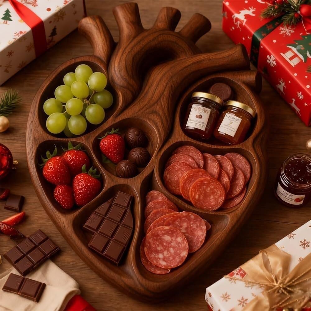Bandeja De Madera con Forma Corazón Anatómico, Jabalí Hecho A Mano Temática Biológica, Bandeja Cocina For Queso, Fruta, Postre Y Decoración For Fiestas Navideñas(2pcs)