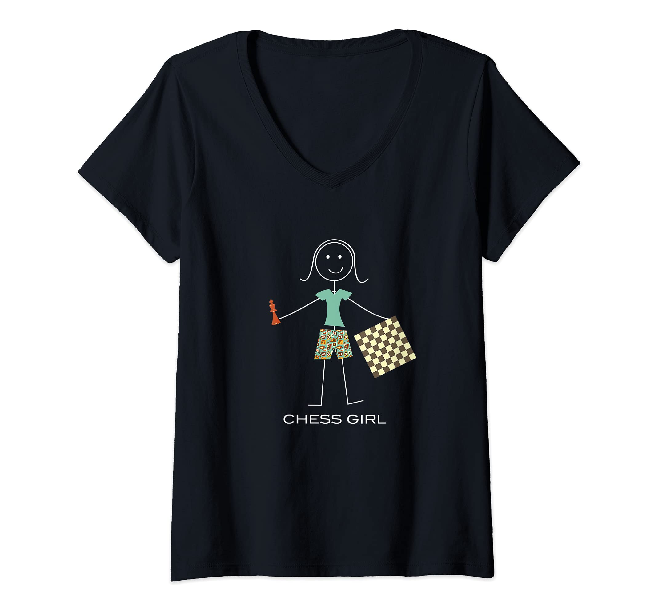 Womens Funny Womens Chess Design, Girl Chess Player V-Neck T-Shirt