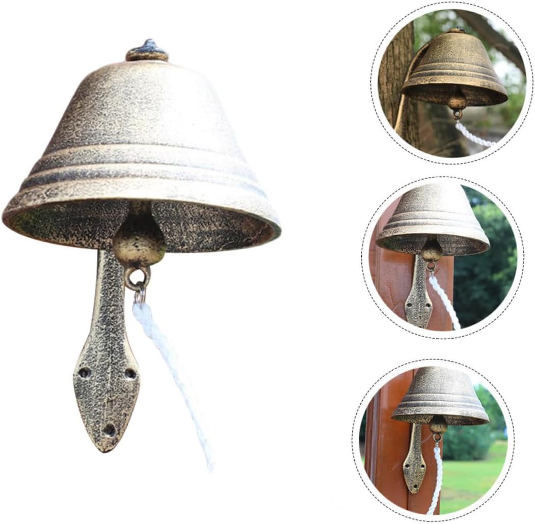 Homoyoyo Cast Iron Doorbell Large Antique Style European Rustic Wall Bell Decorative Hanging Ornament for Courtyard and Home Welcome Decor