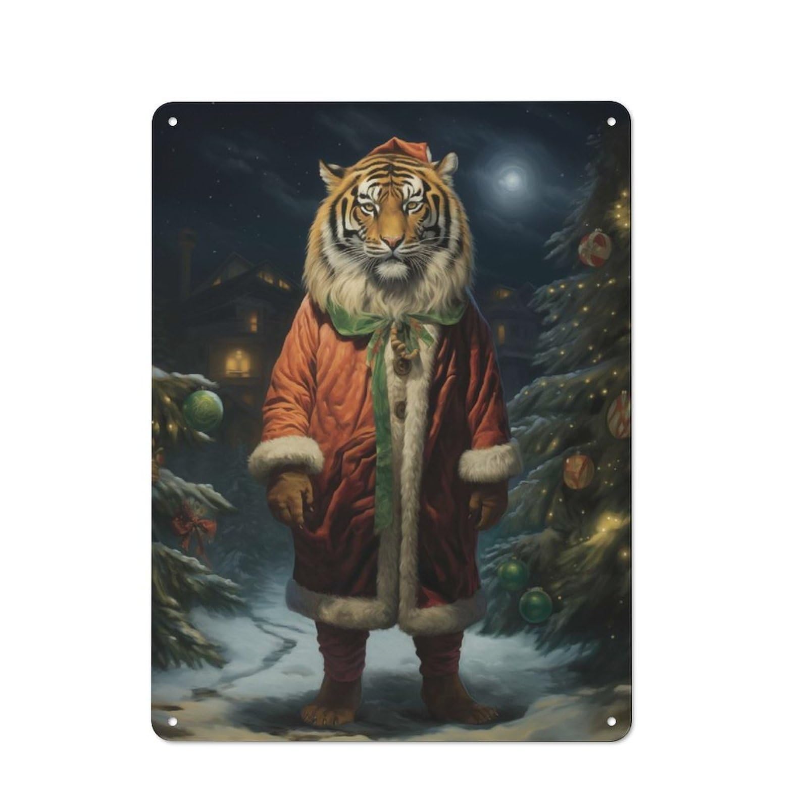 Junmoney Beauty Tiger Xmas 40X30cm Rustic Metal Sign With For Hobby Room Or Studio, Metal Sign Decor For Hobby Rooms And Studios