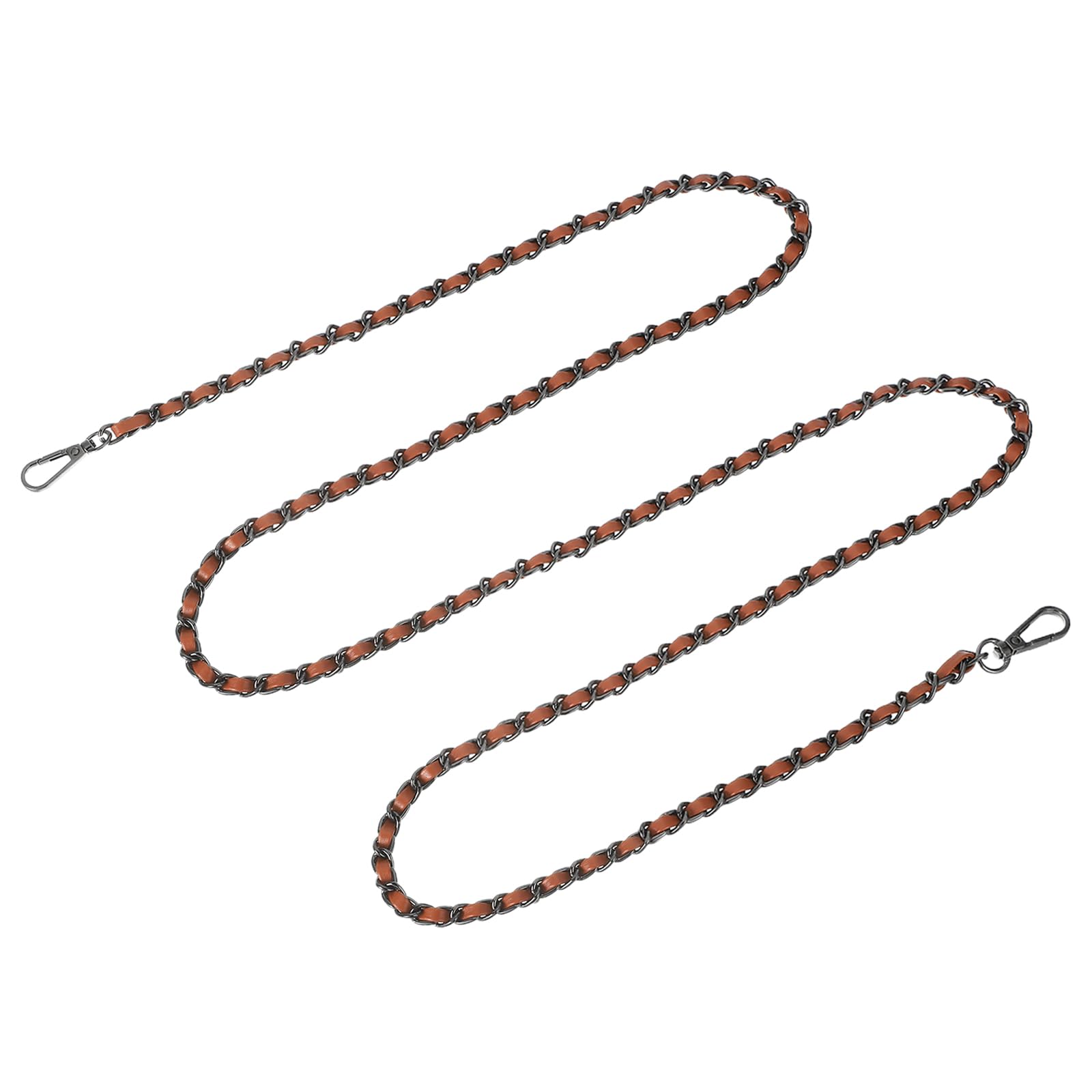sourcing map Purse Chain Strap, 55" Leather Iron Flat Chain Strap Handbag Chains Purse Straps for Shoulder Bags and Cross Body Bags Replacement Strap (Brown Strap + Black Chain)