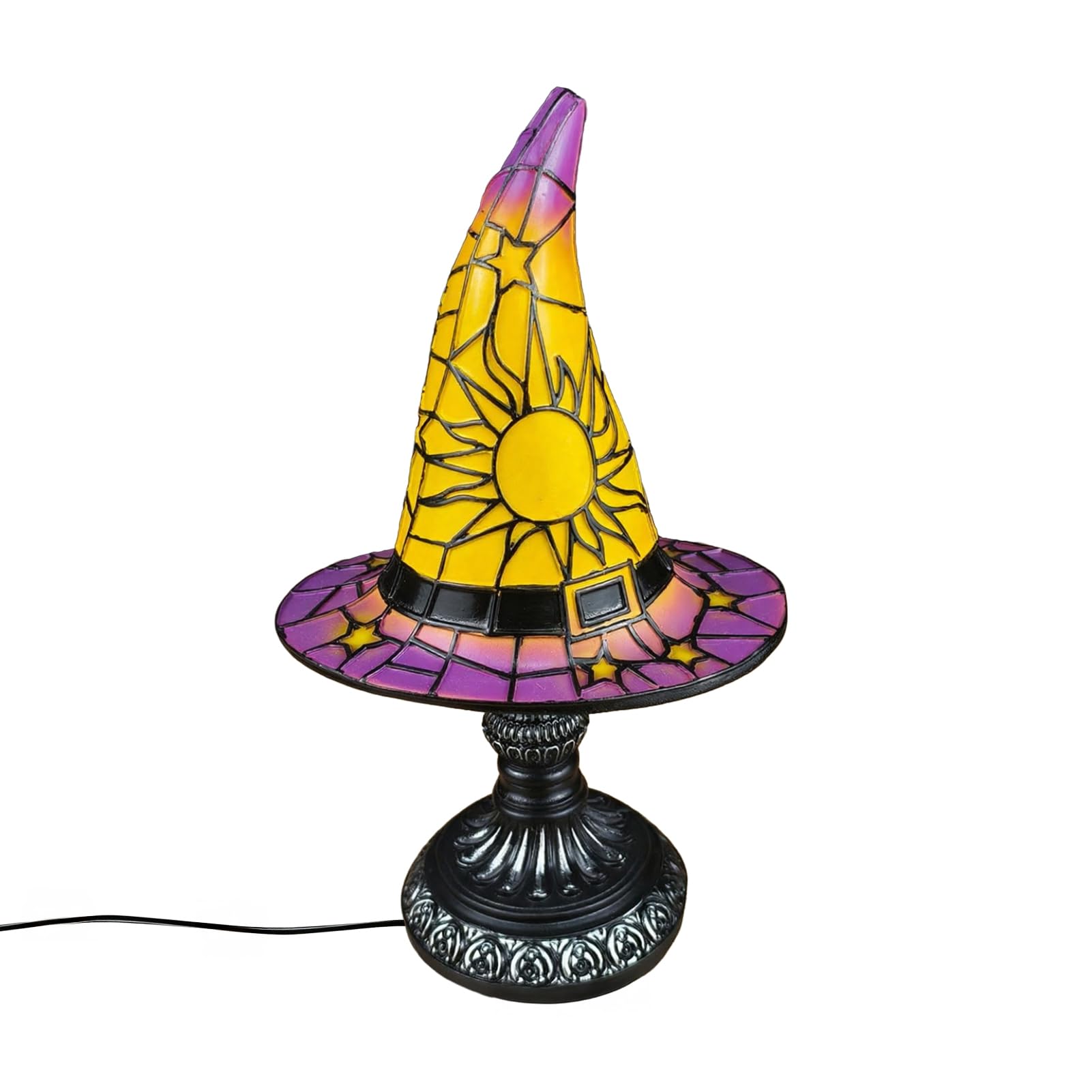 RetroNest Stained Glass Witch Hat Lamp, Gothic Resin Night Light,USB Powered Halloween Table Lamp,Purple Amber Bedside Light 18cm/30cm Desktop Ornament for Bedroom Bookshelf Decor Gift Purple L