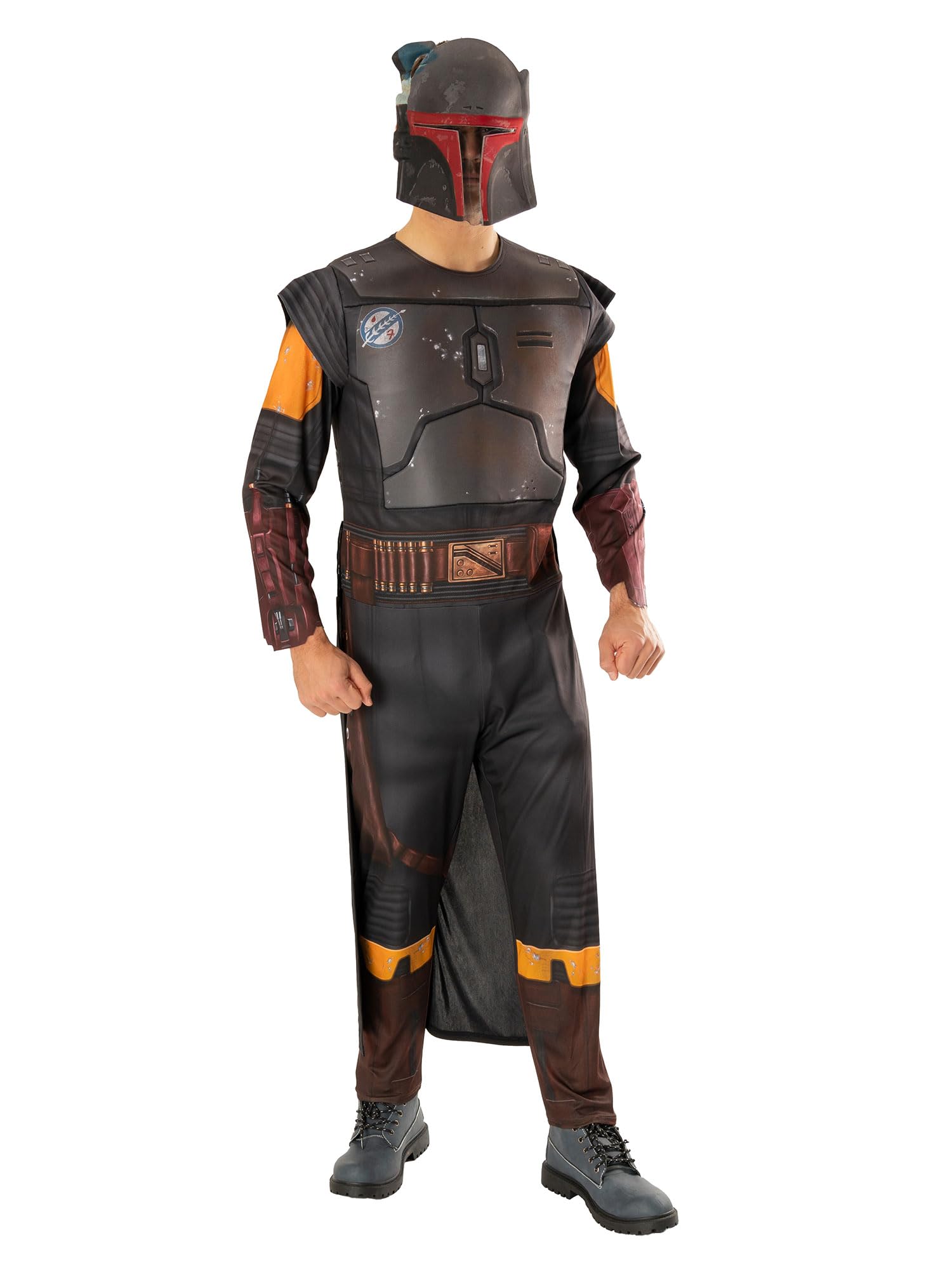 Rubies Disfraz Boba Fett Deluxe para hombre, Jumpsuit impreso con secciones 3D, capa adjunta y máscara. Oficial Star Wars, para Carnaval, Navidad, Cumpleaños, Fiestas y Halloween.