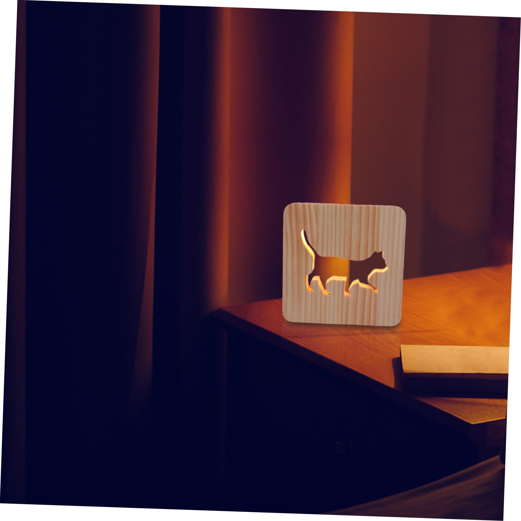 Baluue USB Nachtlicht aus Kiefernholz in Katzenform Hohle Holzlampe für Entspannte Atmosphäre im Wohnzimmer oder Arbeitszimmer Inklusive USB Kabel
