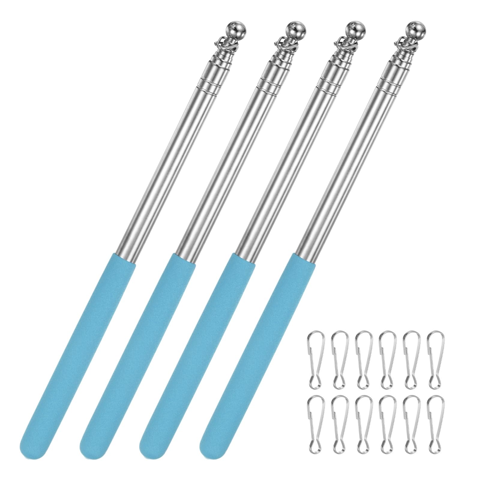 M METERXITY 4-Pack Telescopic Handheld Flagpoles, 5.2ft/1.6m Stainless Steel Handheld Portable Extendable Flagpole with Anti-Slip Grip for Guide/Teachers/Festival, Guide Flag Pole [Light Blue]