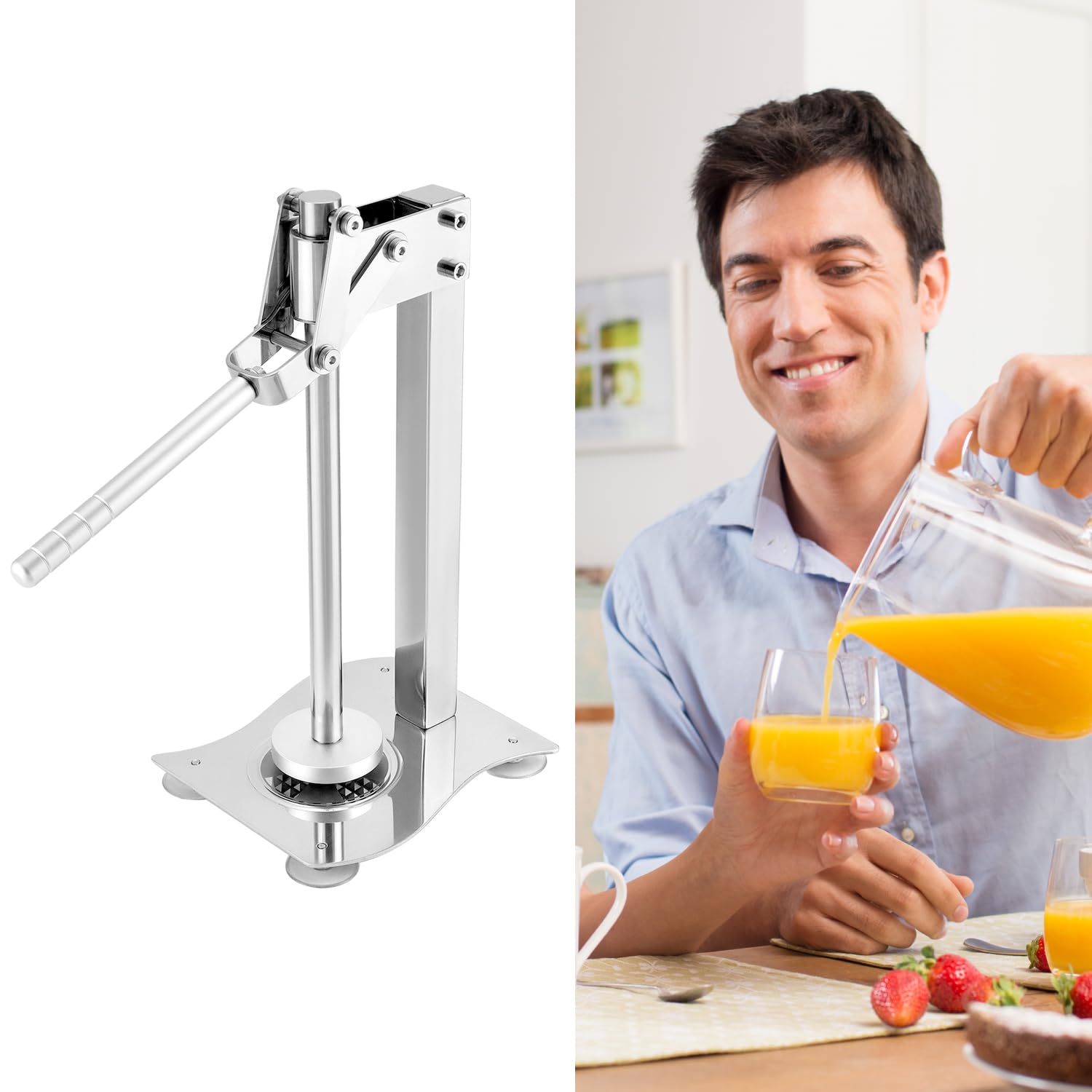 QWORK Robuste manuelle Desktop-Zitronenpresse, 304 Edelstahl, multifunktional, Orangensaftpresse, Obst- und Nuss-Zerkleinerer mit rutschfestem Griff