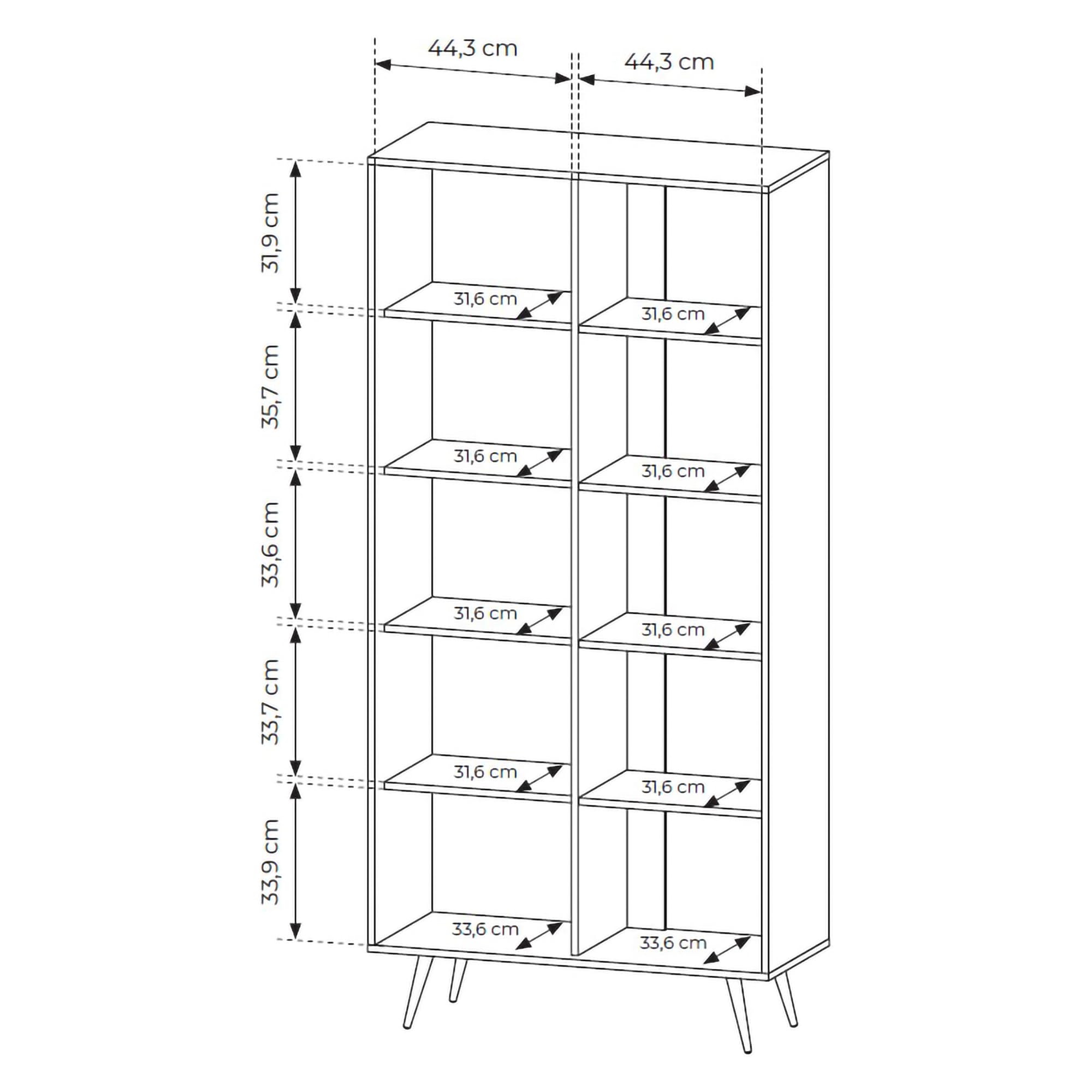 Dmora Vitrina Turkoglu 94 x 40 x 196 (alt) cm, marrón nogal, 8 estantes, 2 puertas, mueble expositor con LED