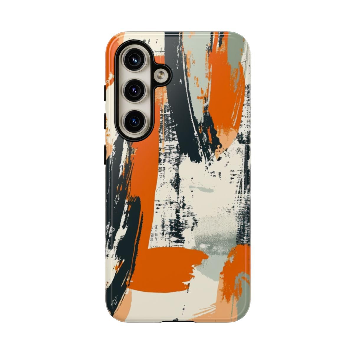 Coque Samsung S24 rigide motif abstrait orange noir de qualité