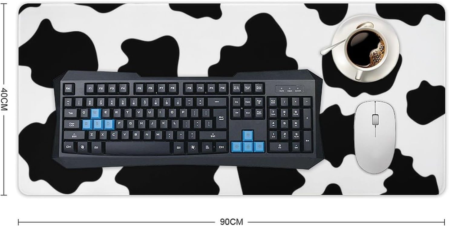 Black White Milk Cow Spots Print Pattern Fashionable Anti Slip Table Mat, Waterproof Mouse Protection Pad 40x90cm