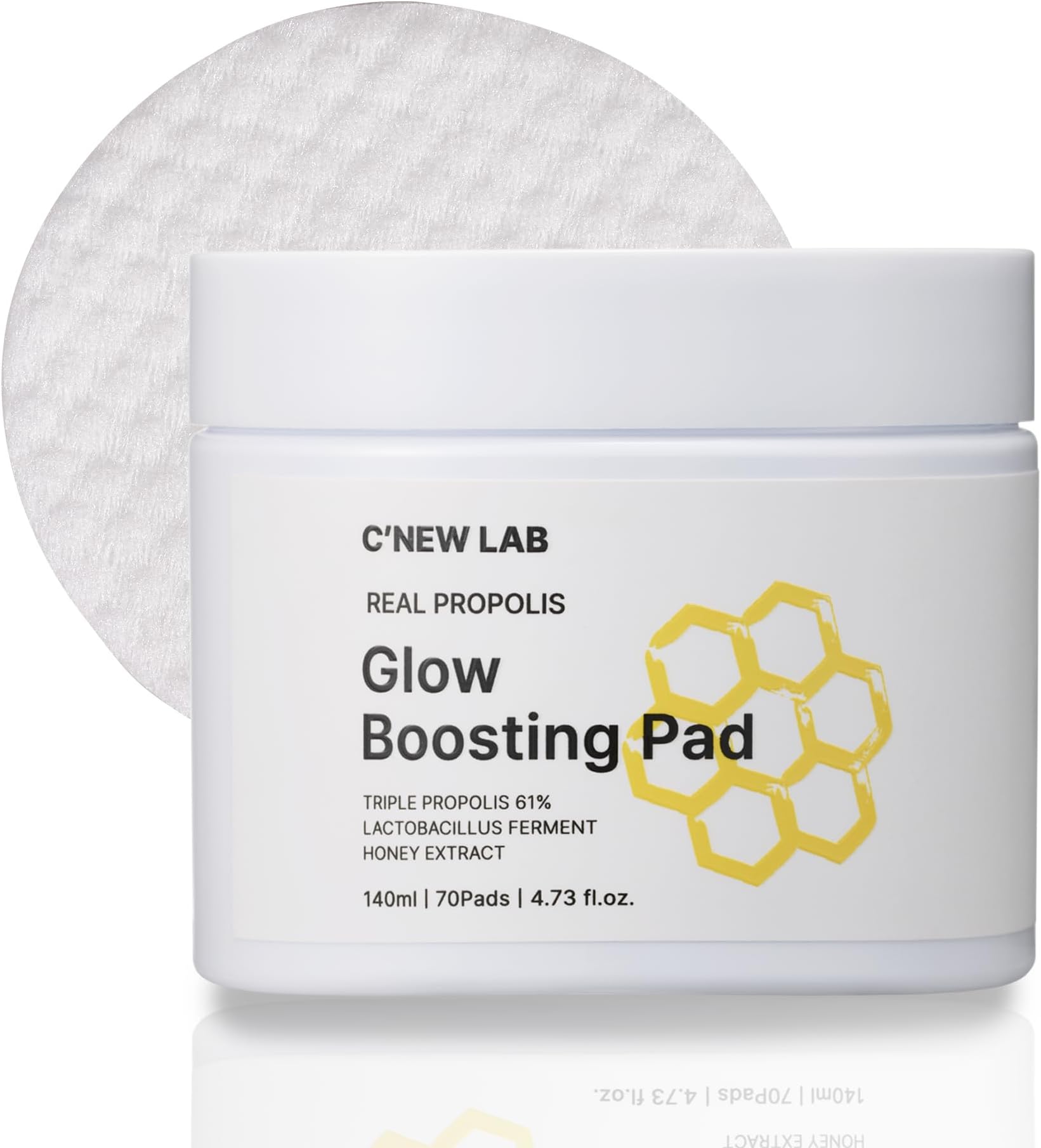 C’NEW LAB Real Propolis Glow Boosting Pad (70 pads) | Deep Nourishing Facial Pads for Radiant Skin | Triple Propolis Extract, PHA, Honey Complex, Korean Skin Care