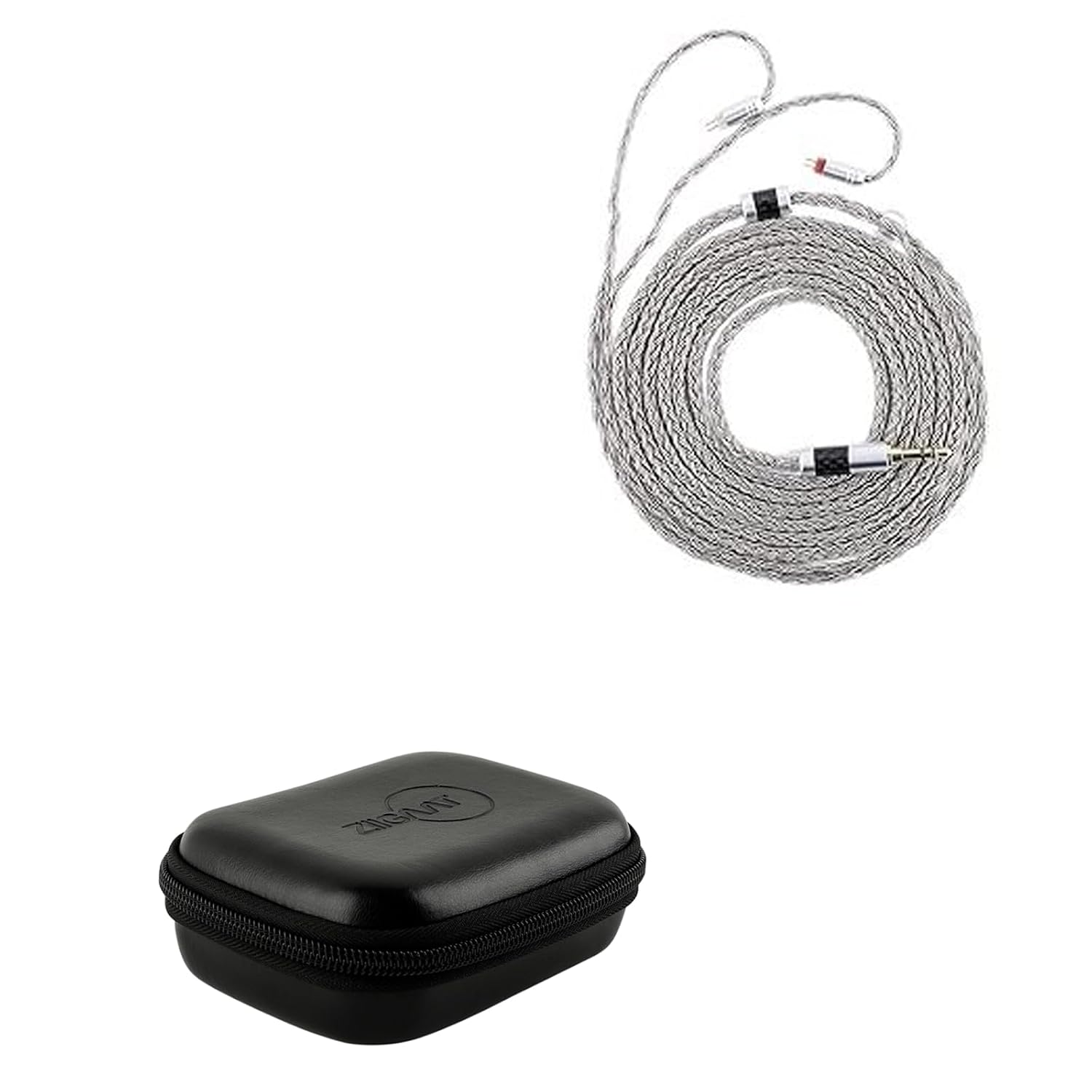 Linsoul Tripowin Zonie IEM Cable, 2m Long Earbud Cord, 16 Core Silver Plated Earphone Cable (2Pin) + ZiiGaat PELLEPOD Leather Earbud Case, Waterproof IEM Storage Box