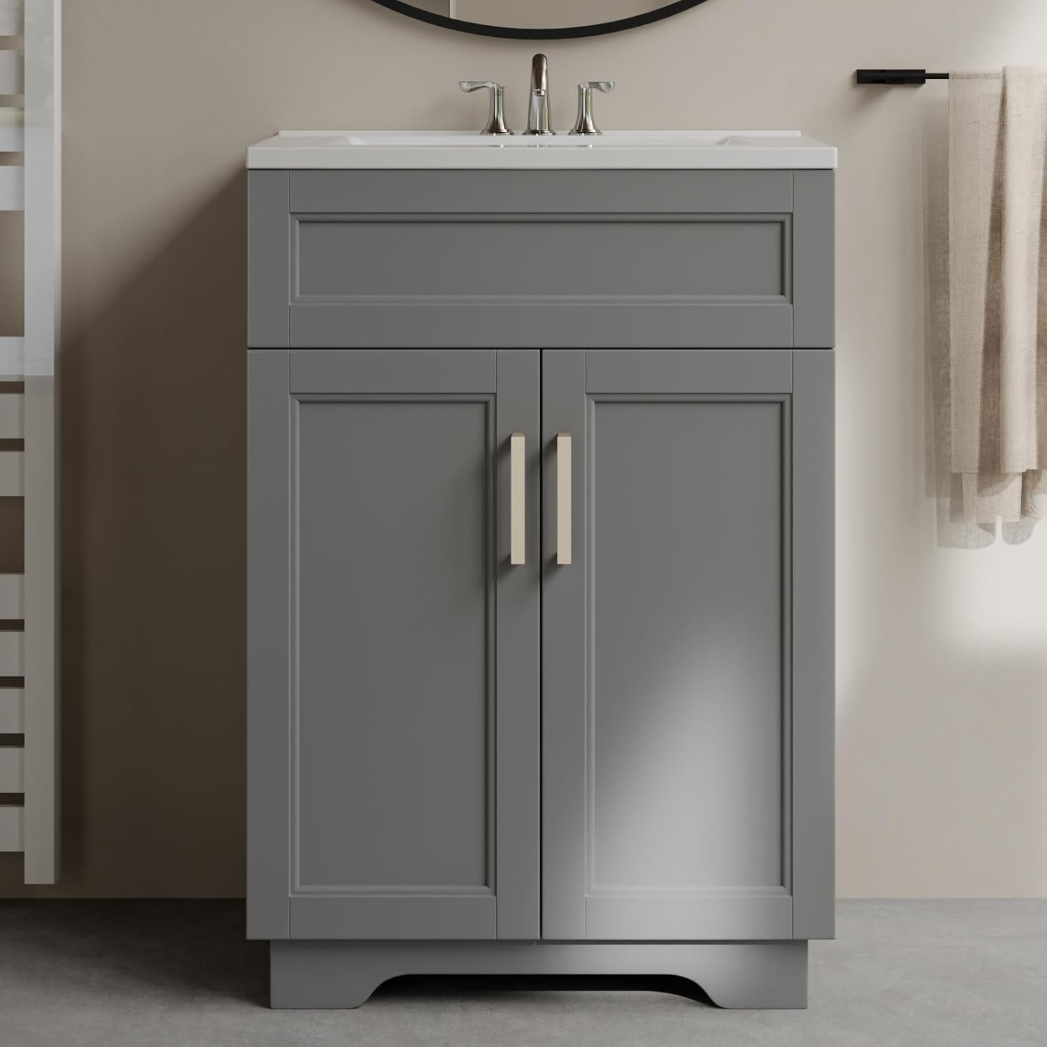 UpWiew 24" Bathroom Vanity with Ceramic Sink, Grey