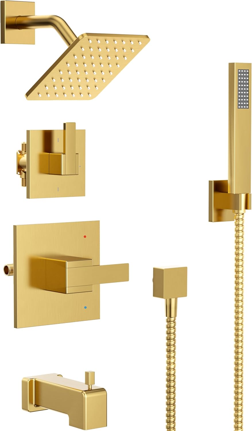 ESNBIA Gold Bathtub Shower Faucet Set, Wall Mounted Shower System with ...