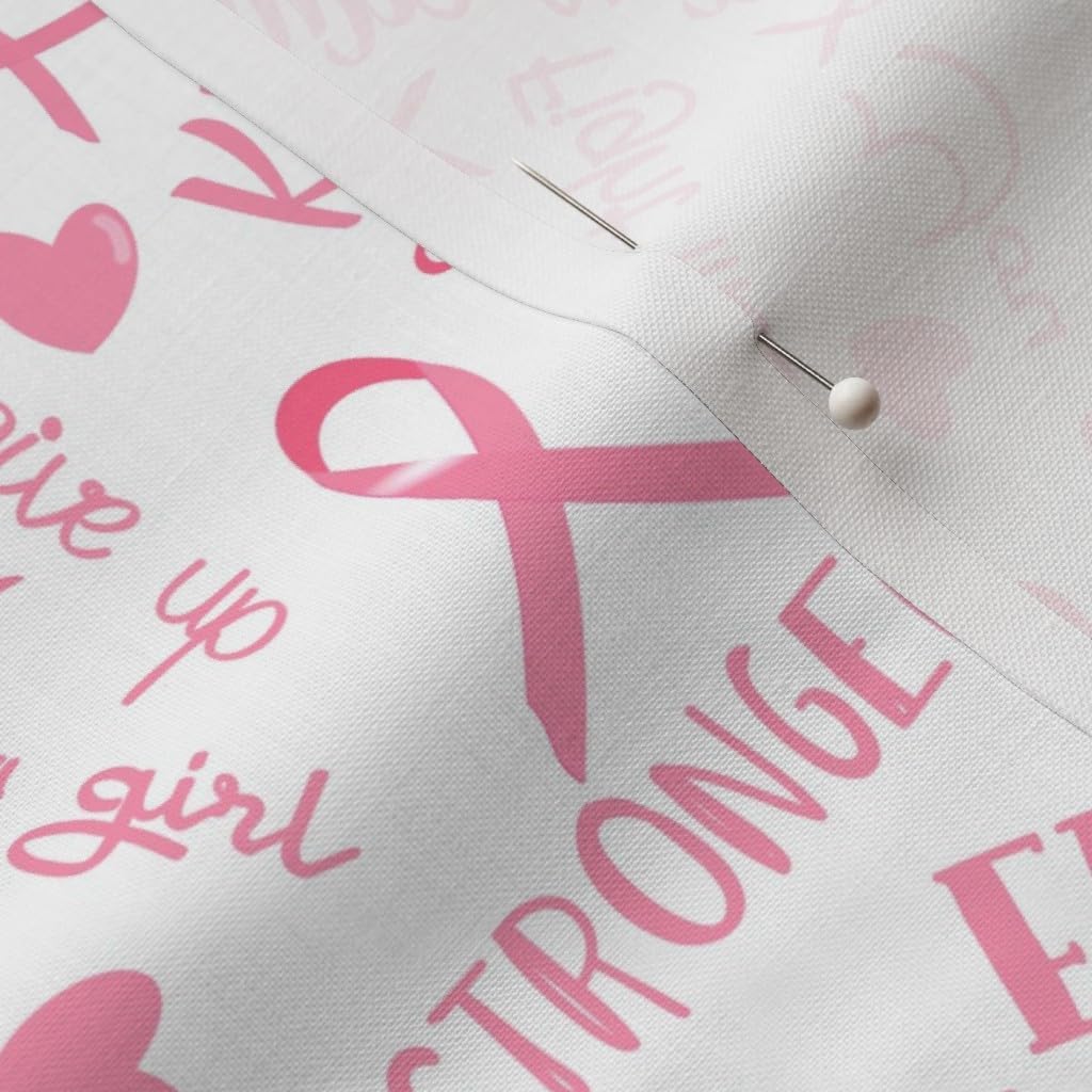 Spoonflower Fabric - Inspirational Words Pink Cancer Girl Woman Female Health Printed on Petal Signature Cotton Fabric Fat Quarter - Sewing Quilting Apparel Crafts Decor