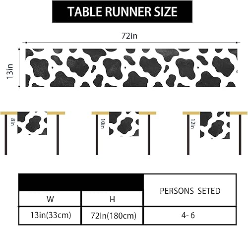 Miniatura 6 de FARMNALL Camino de mesa de lino con estampado de vaca para fiestas, granja, temática de vaquero, fiesta de cumpleaños, hogar, cocina, comedor,