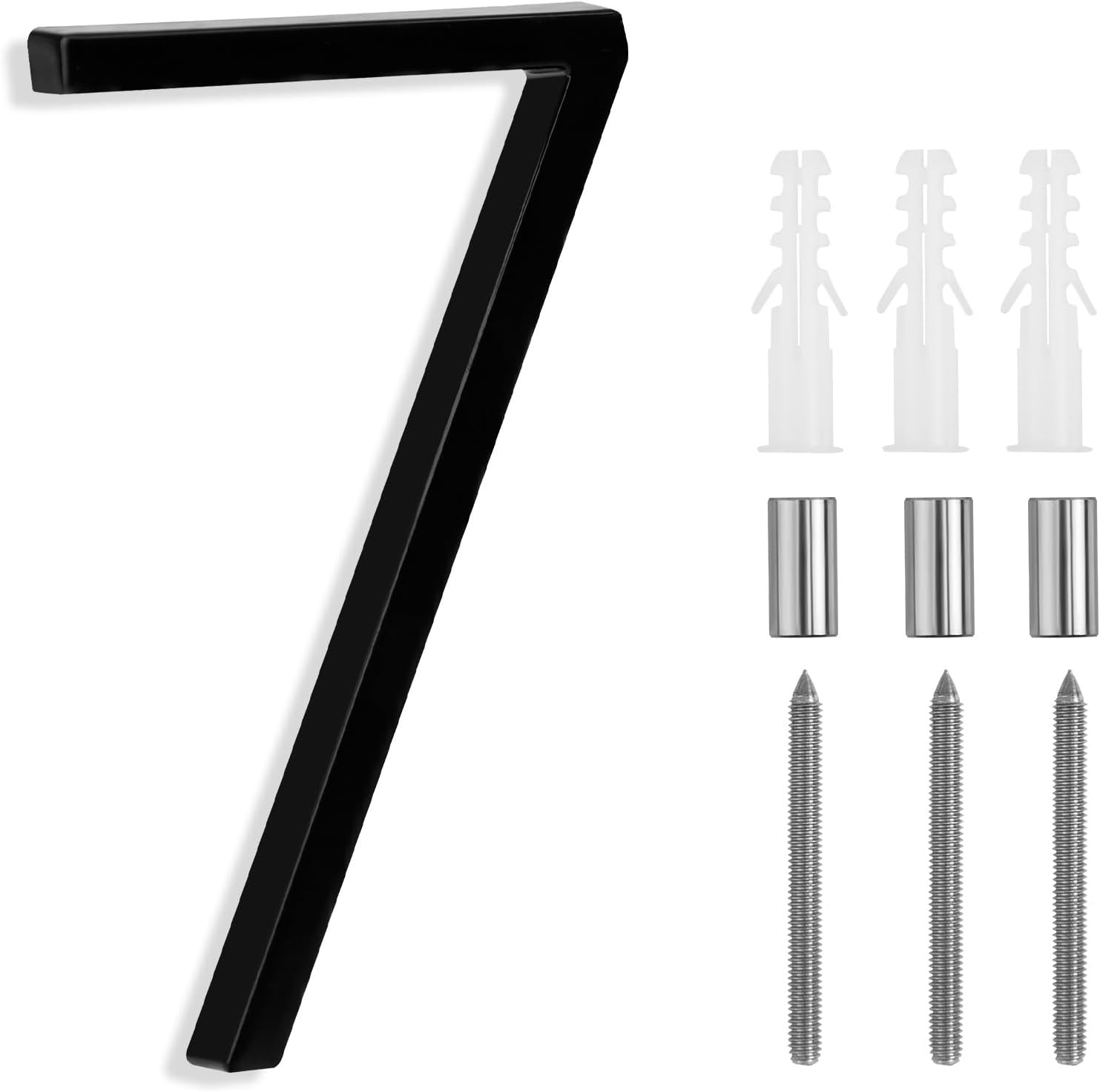 SEISSO Modern Metal House Numbers,5 Inch House Numbers for Outside,Modern Floating Address Numbers with Nail Kits, Metal Door Numbers Address Sign Decor for 911 Visibility (Black Number 7)