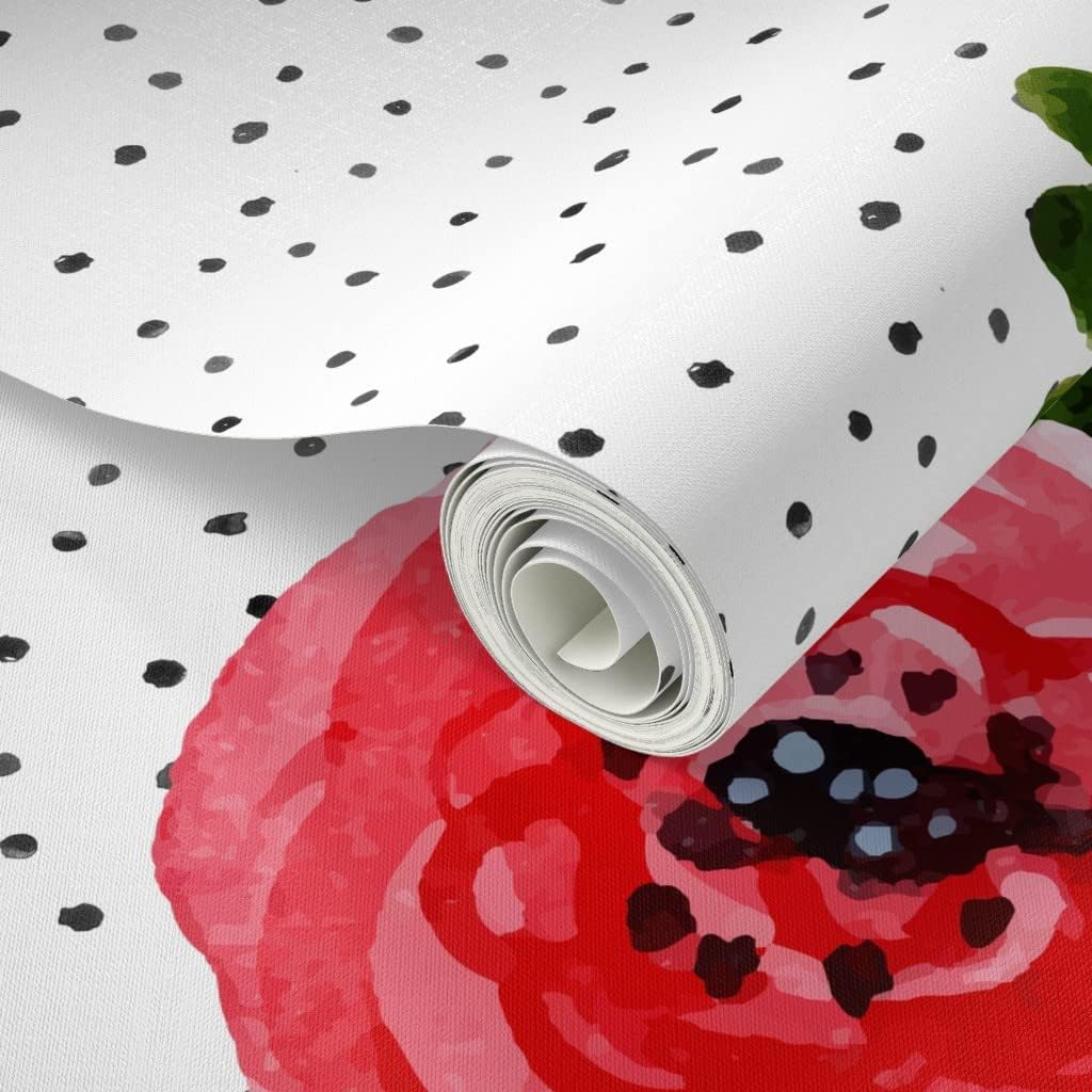Peel & Stick Wallpaper 3ft x 2ft - Roses Shibori Black Polka Dots Pink White Flowers Floral Custom Removable Wallpaper by Spoonflower