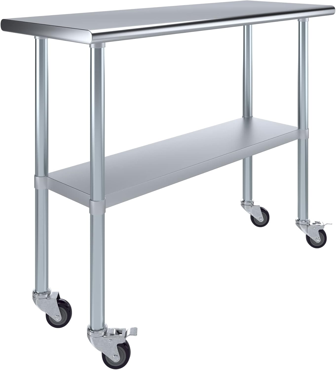 Mesa de trabajo AmGood de acero inoxidable de 18 x 48 pulgadas con ruedas  Mesa móvil de metal  Preparación de alimentos