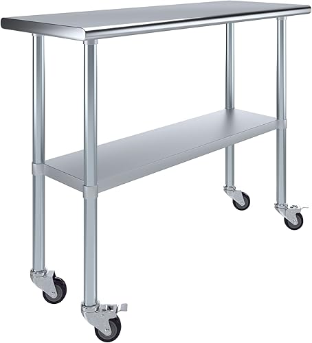 Mesa de trabajo AmGood de acero inoxidable de 18 x 48 pulgadas con ruedas  Mesa móvil de metal  Preparación de alimentos disponible en Yaxa Peru