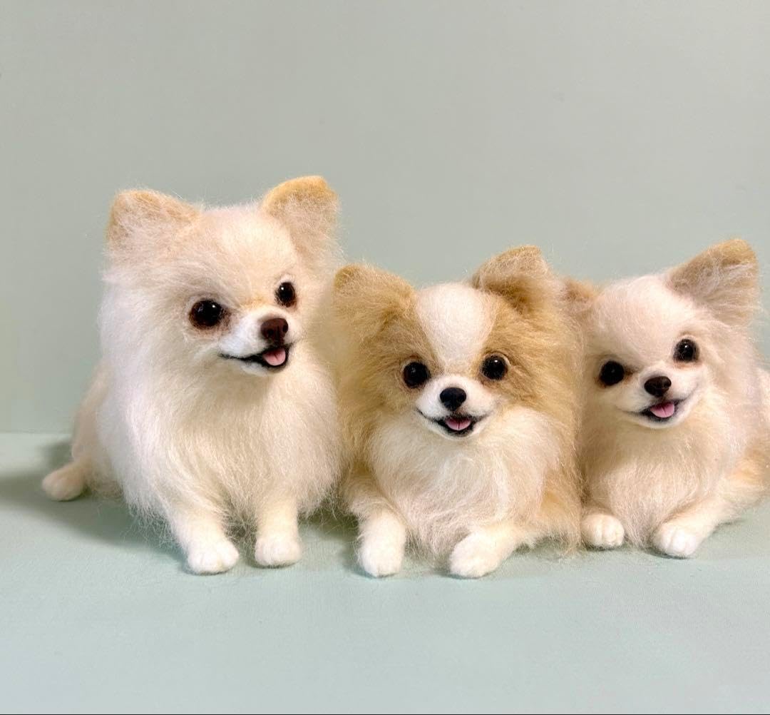 羊毛フェルト リラックスチワワ クリーム系 羊毛フェルト にこにこ