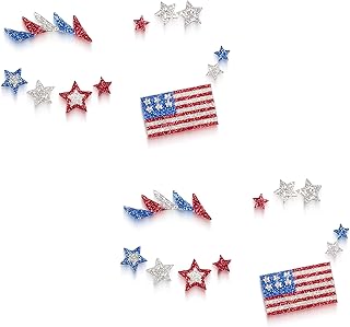 American Flag Stars Glitter Face Tattoo Jewelry, Independence Day Celebration Face Gems with Red Blue Flag Designs, Sparkle Glitter in Parades, Parties & More 2PCS (Style 3)