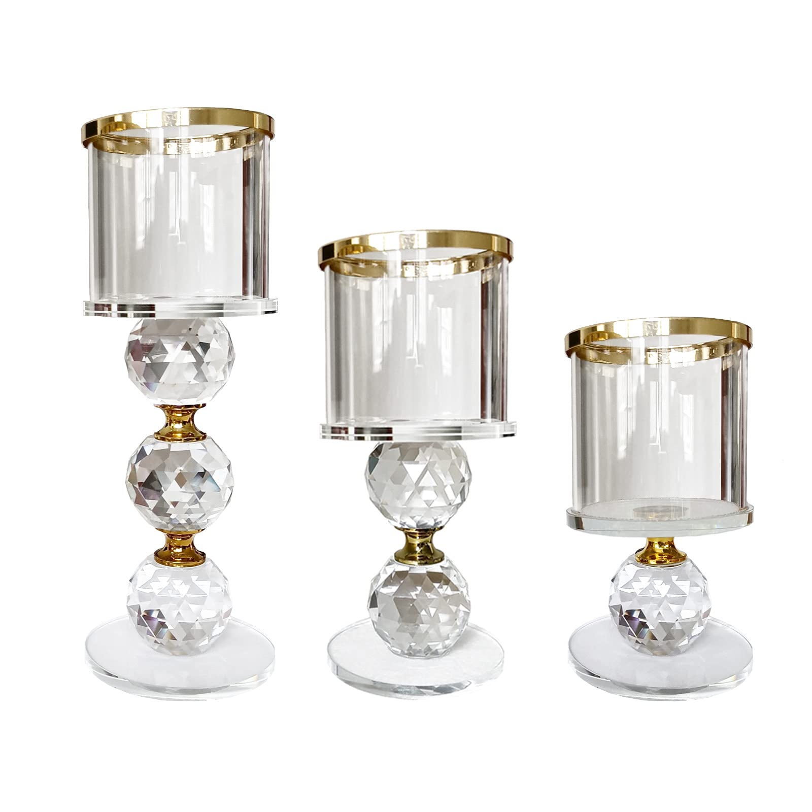 Cosy-YcY Crystal Candlestick Holders Set, Stylish Candle Holder Set, Candlestick holders, Candle Holder for Table, Tealight Holder (3 Packs S+M+L size)