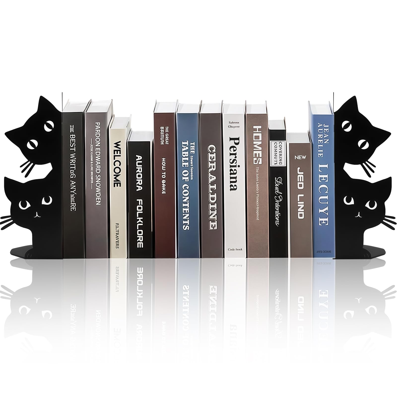 Vesavifaka Peeping Cat Bookends for Shelves Decorative, Cute Cat Metal Book Ends for Heavy Books Book Stopper for Office Home Cute Desk Bookshelf Decor Cat Lover Gifts for Women